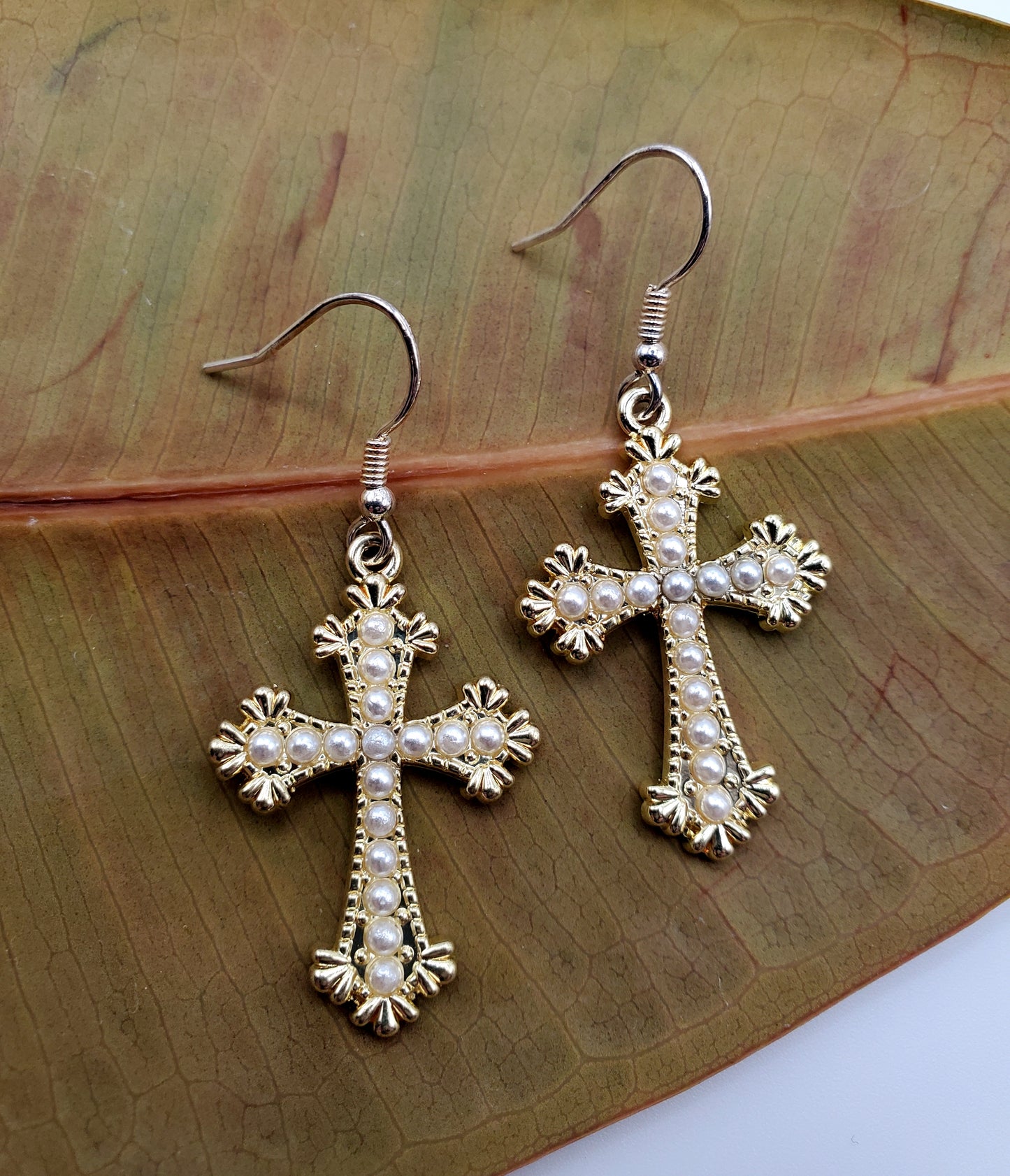 Pearl Cross Earrings