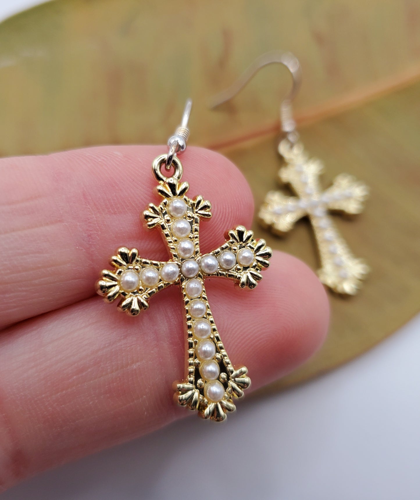 Pearl Cross Earrings