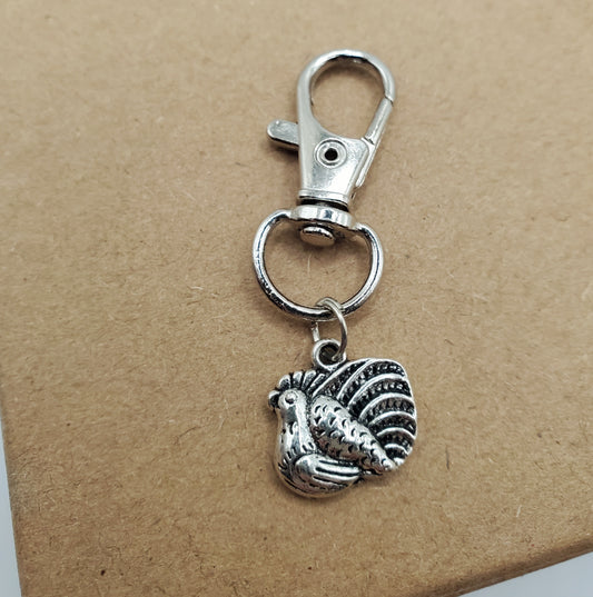 Silver Turkey Charm Keychain