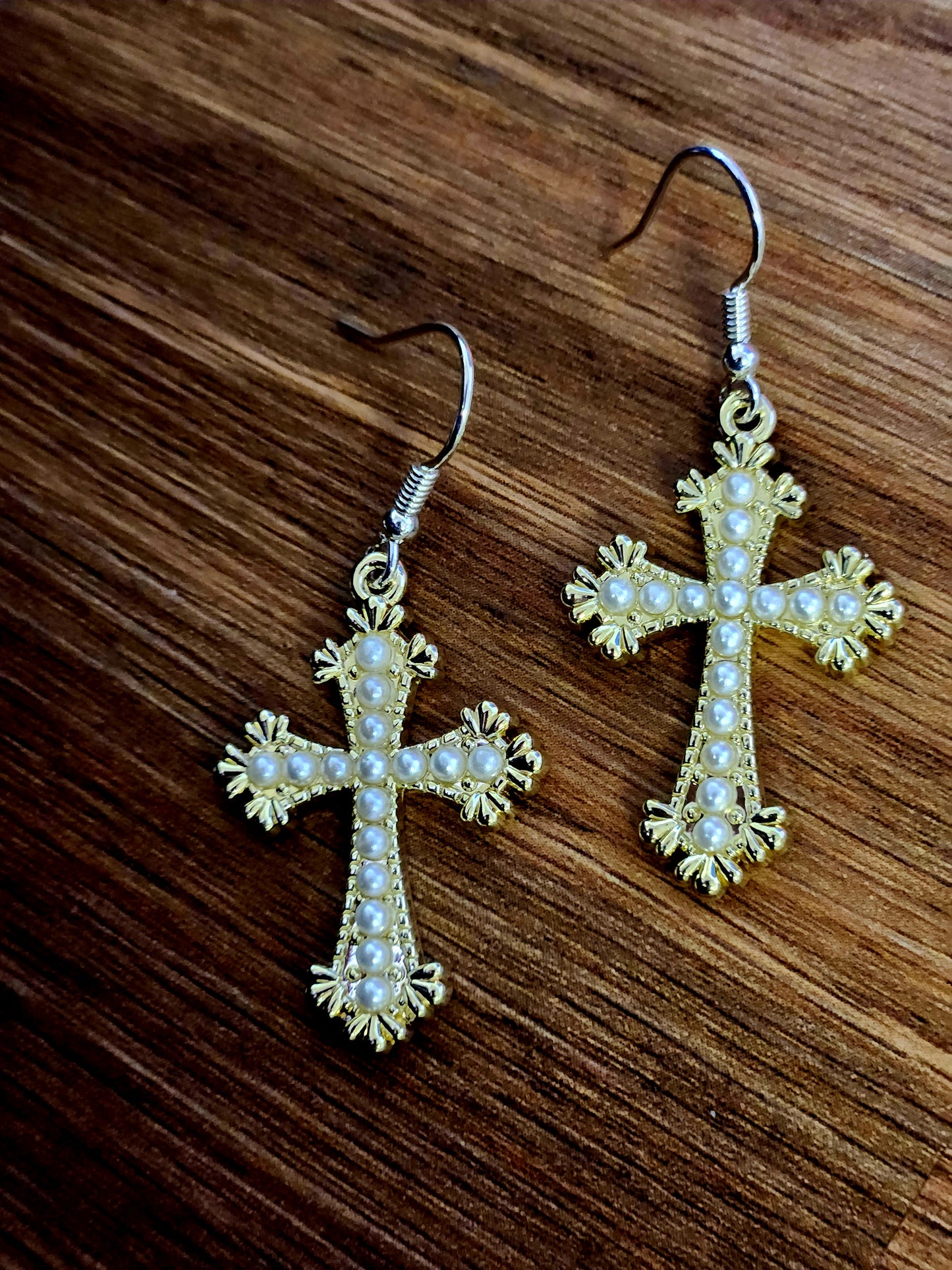 Pearl Cross Earrings